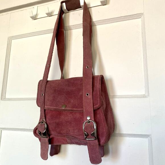 Vintage 1970s Pink Suede Tano of Madrid Purse Shoulder Fall Winter Boho Retro - Picture 1 of 8